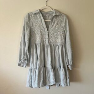 Zara Embroidered Blue Mini Dress – Vintage-Inspired Boho Style